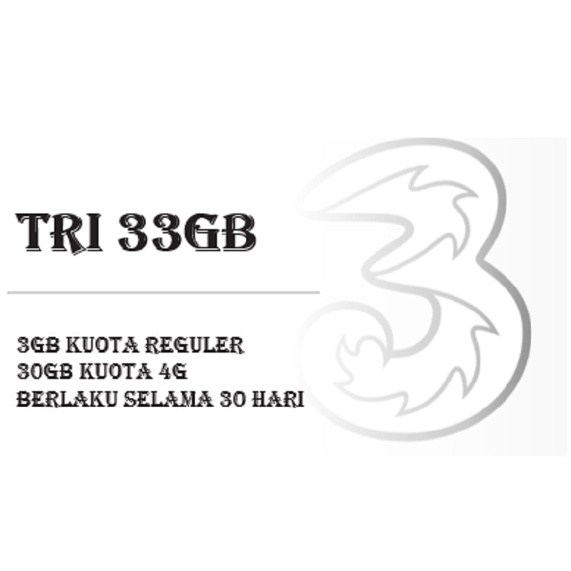 Data Internet Tri 33GB Nasional 24 Jam