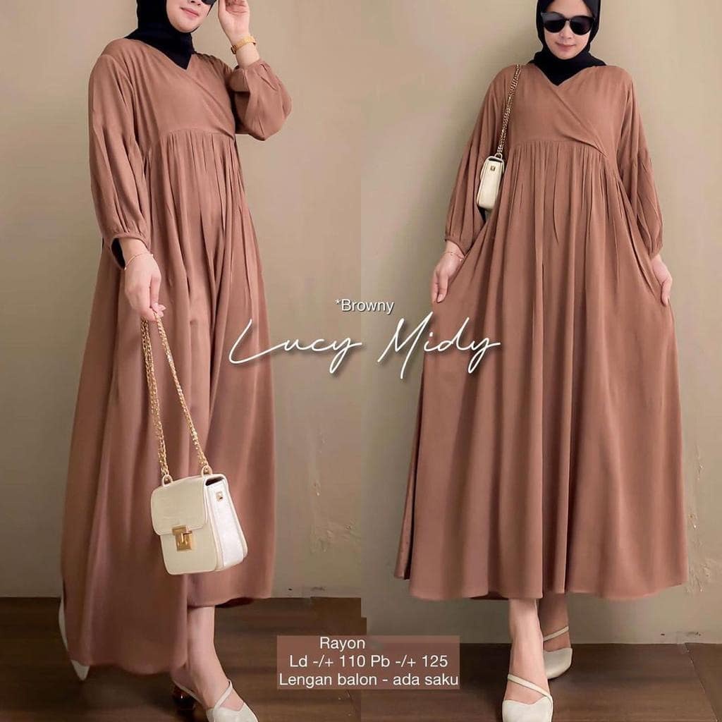 Baju Muslim Wanita Lucy Midi Dress Pakaian Muslim Wanita BAHAN KATUN RAYON SIZE XL Ld110 Pb125 LENGA