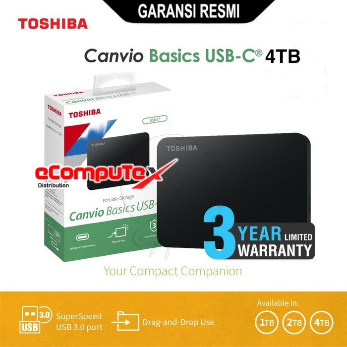 HDD TOSHIBA CANVIO BASIC A3 4TB / 4 TB HARDDISK EXTERNAL USB 3.2 TYPE C GARANSI RESMI