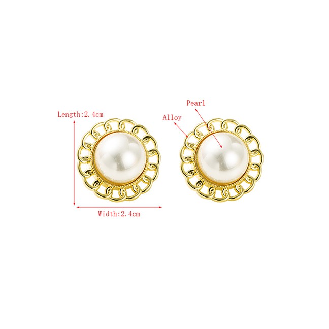 LRC Anting Tusuk Fashion White Large Pearl Round Hollow Alloy Earrings P06241