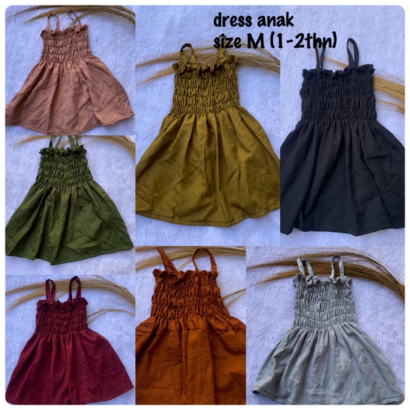 Dress anak perempuan tali kerut motif dan polos rayon