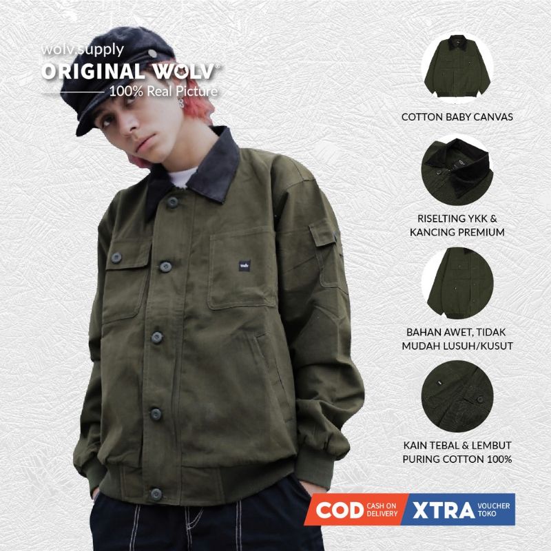 Jaket canvas WOLV ORIGINAL jaket pria canvas