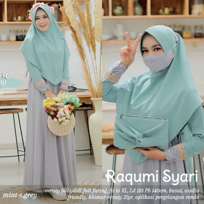 SL Raqumi Syari/gamis set khimar/gamis busui/gamis muslim/gamis ld 110/gamis lebaran/gamis ceruty