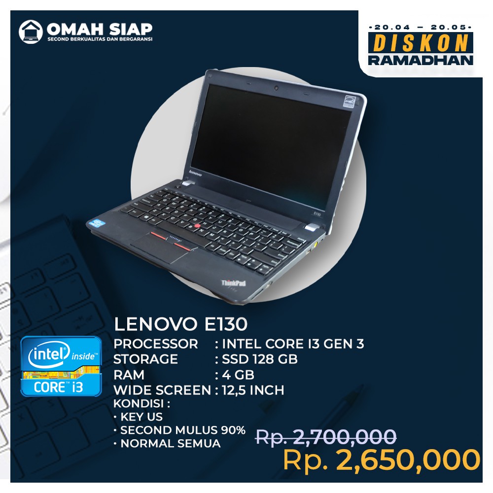 LAPTOP LENOVO E130 CORE I5 GEN 3 RAM 4GB HDD 320GB 11.6 INCH