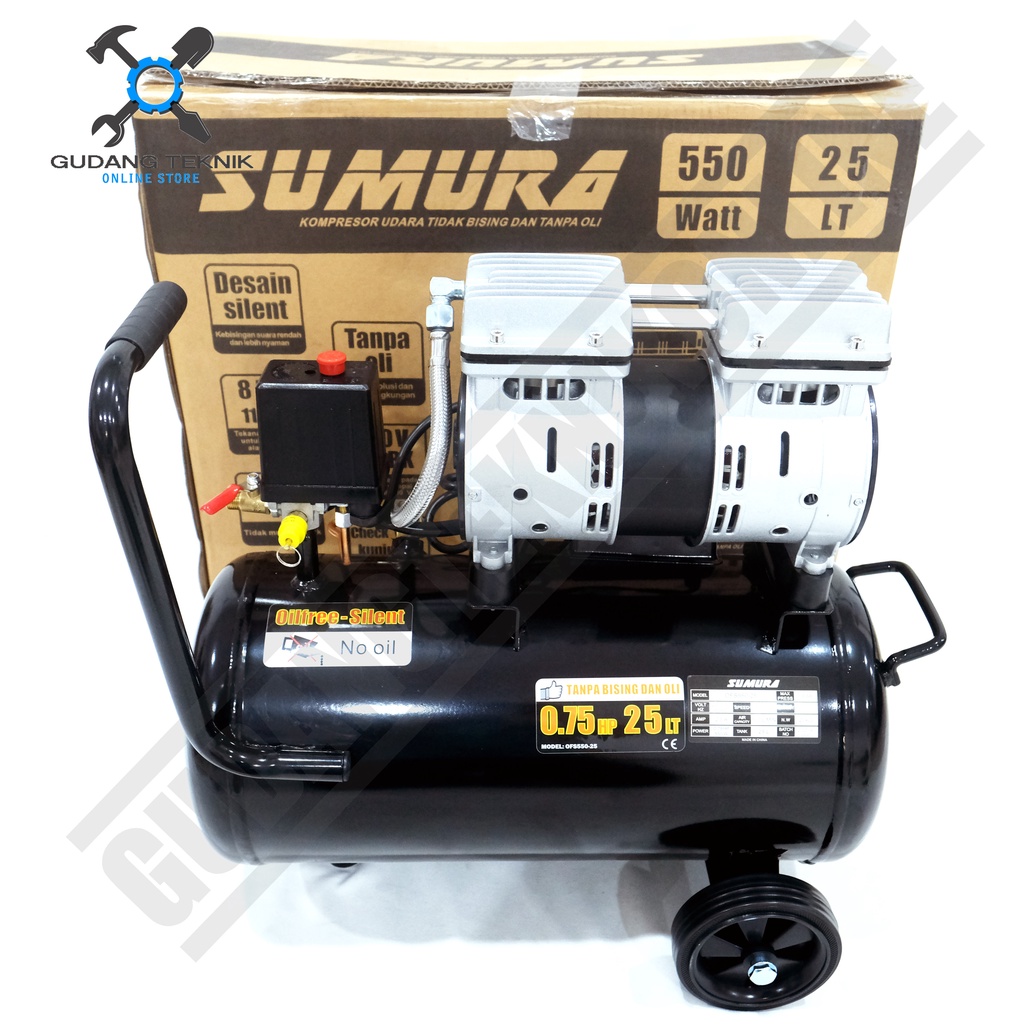 Kompresor Angin Tanpa Oli SUMURA OFS 550-25 25Liter / Portable Air Compressor Oilless SUMURA OFS550-25 3/4Hp 25L