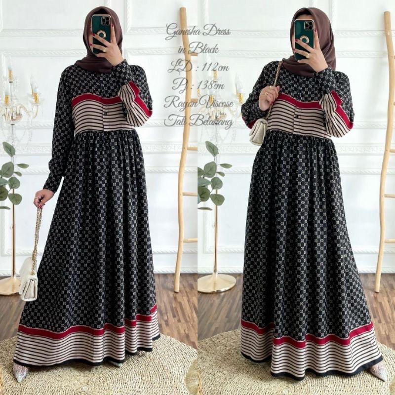 TERMURAH GAMIS EONI GANESHA DRESS // MOTIF GUCCI RAYON