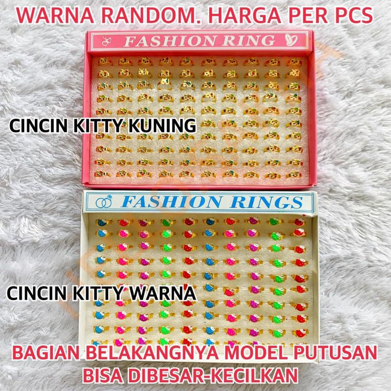 MAINAN CINCIN KUNINGAN KITTY ANAK WARNA WARNI IMITASI PERHIASAN BUKAN EMAS