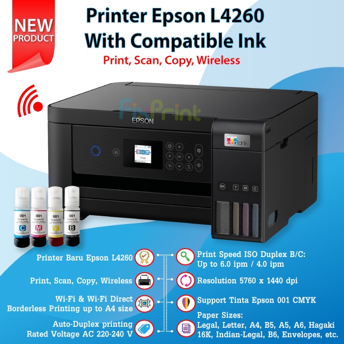 Printer Epson EcoTank L4260 All-in One Print Scan Copy WiFi Duplex New