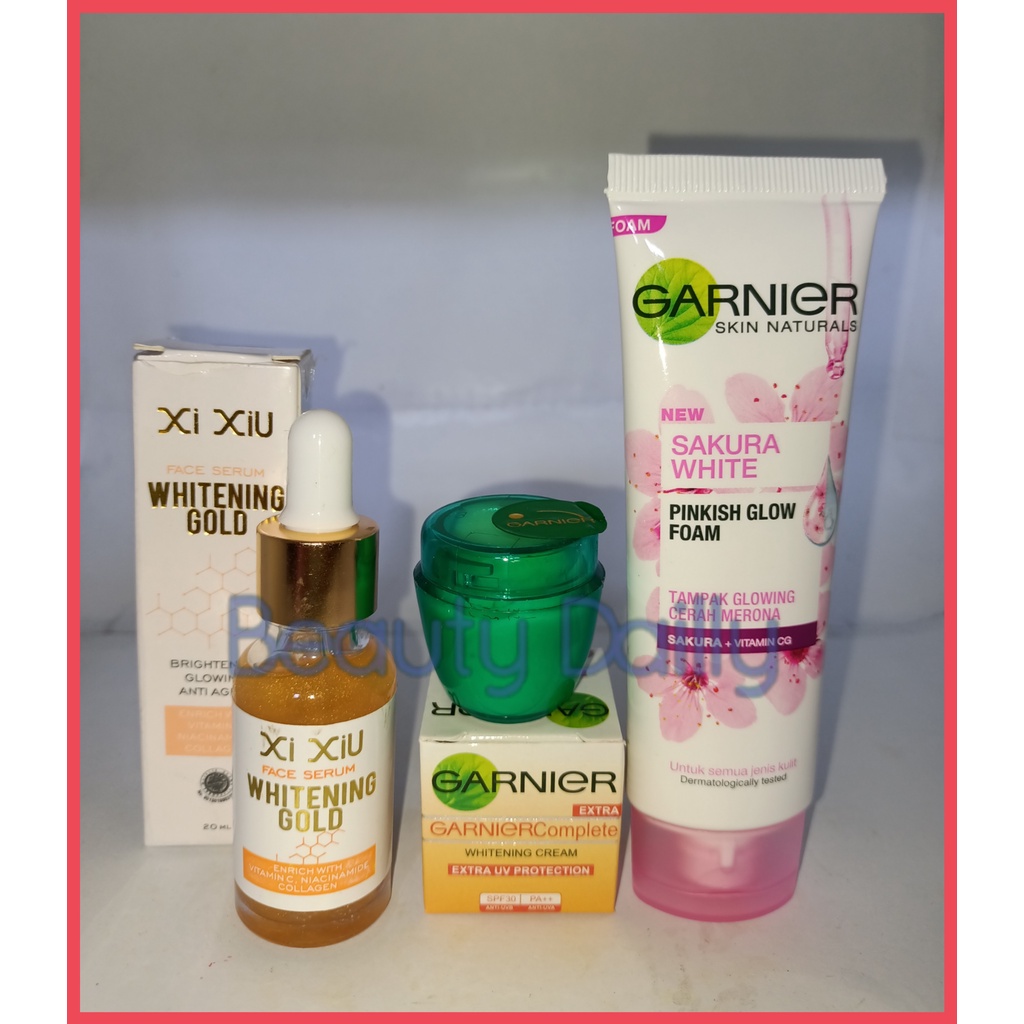 PROMO Paket 3 IN 1 Garnier - Garnier Sakura White Facial Foam 50ml + Cream Garnier Complete Whitenin