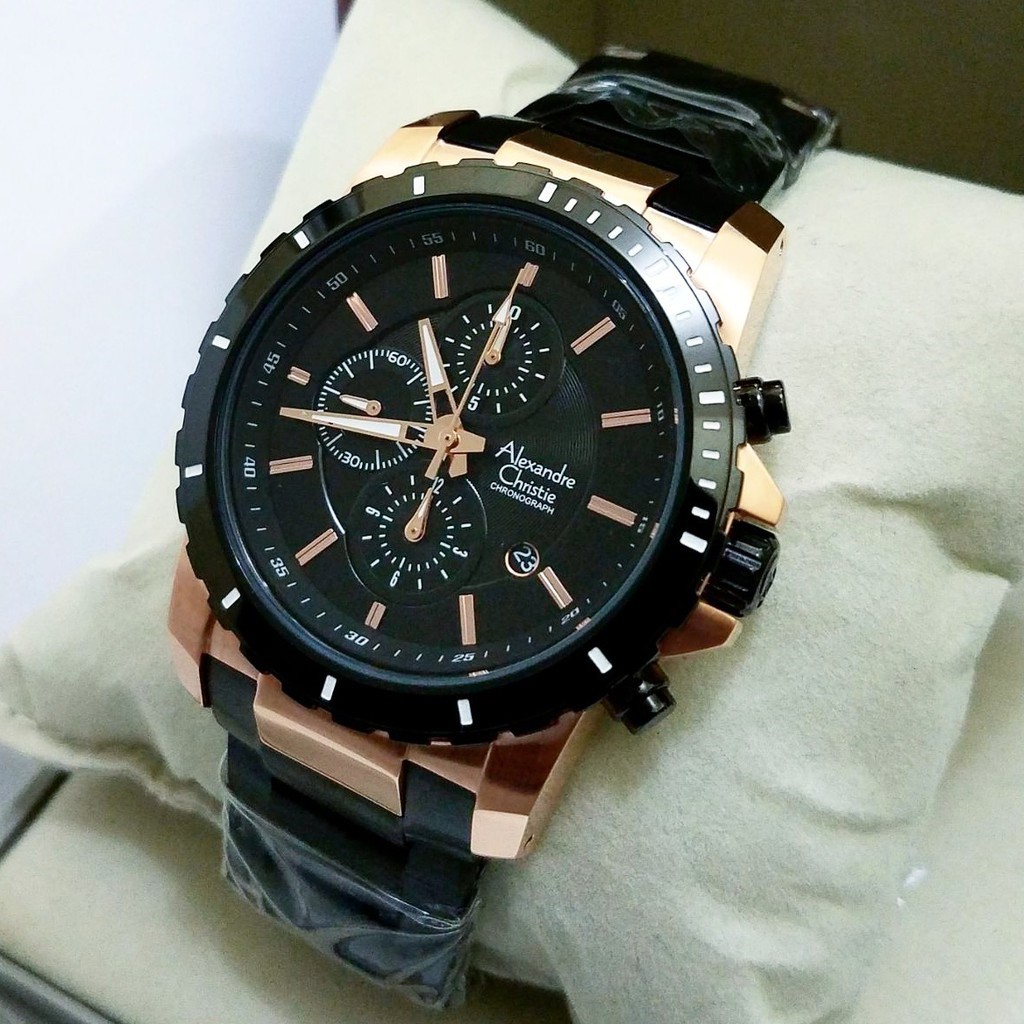 PROMO jam tangan pria alexander cristie original ac6141 / ac 6141 black rosegold BEST SELLER