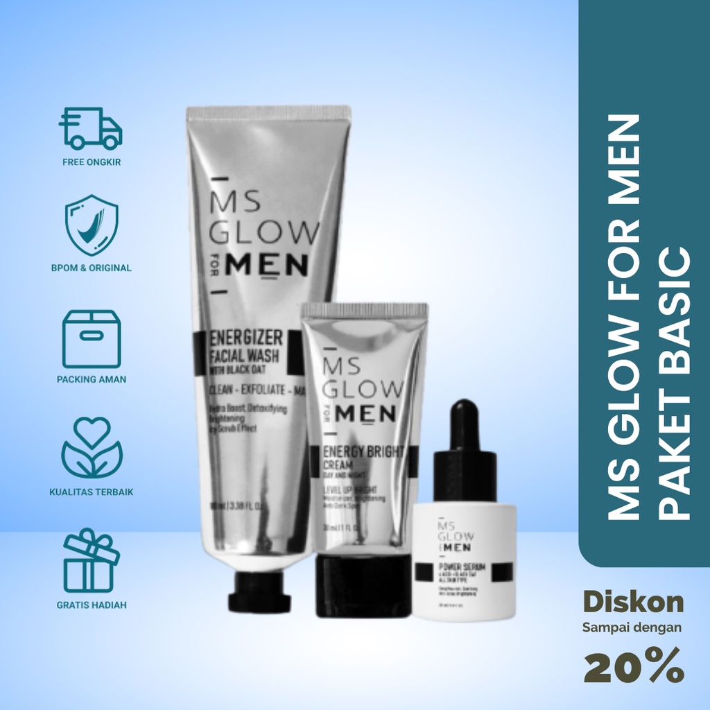 Ms Glow Men Paket Basic Perawatan Muka Pria Secara Alami, Skincare Pria Kulit Berminyak Original