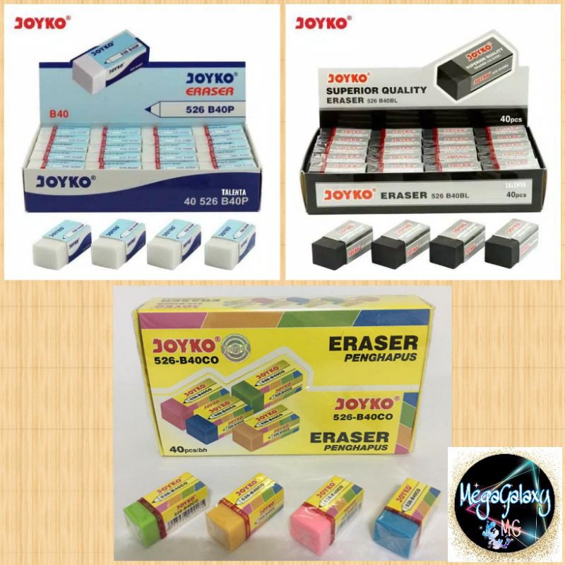 Penghapus Eraser Joyko Kecil Putih Hitam Warna B40P B40BL B40CO