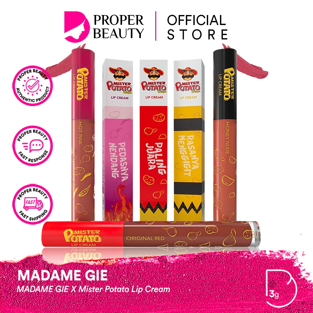 MADAME GIE X MISTER POTATO Lip Cream Indonesia / Lipstick Primer BB Foundation Loose Powder Eyeshadow Blush On Eyeliner Eyebrow Mascara Lipstick Matte Gloss Balm Kutek / Facial Wash Toner Essence Serum Sunscreen Mask Masker Body Lotion / Lipill Me Netizen