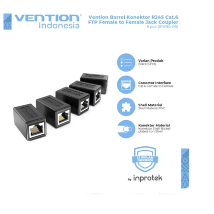 Vention Barrel Konektor RJ45 Cat6 FTP Female to Female Jack Coupler 5