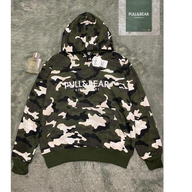 Terbagus.. FREE PAPER BAG JAKET HOODIE PULL & BEAR LORENG CAMO IMPORT / SWEATER PULL AND BEAR FULL L