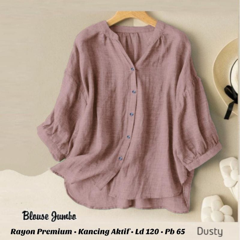 Kemeja Oversize Wanita Kinan Shirt - Kemeja Blouse Rayon Kerah Shanghai Lengan 3/4