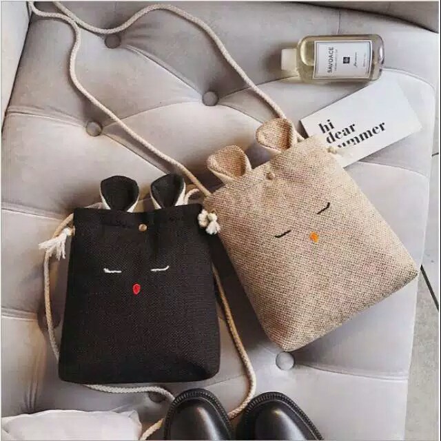SLING BAG FASHION WANITA TAS KANVAS Slempang Kelinci EMOTICON MURAH BATAM IMPORT TRG