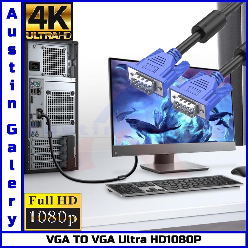 VGA TO VGA Full HD1080P VGA Male TO VGA Male Untuk PC Monitor Laptop HDTV