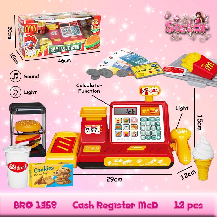 MCD Cash Register Kalkulator Kasir Kasiran Mesin Uang Pretend Play Sets Mainan Anak Perempuan Permai