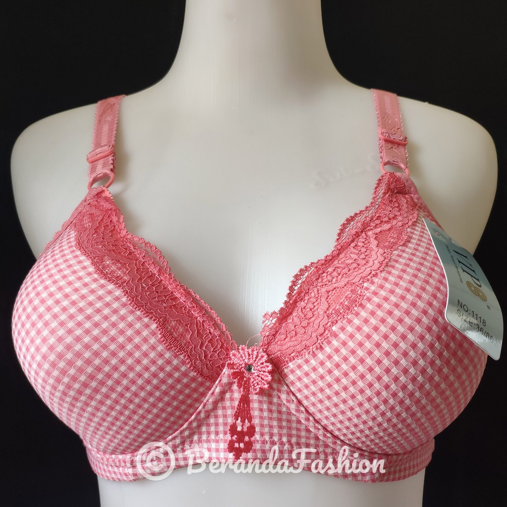 Bra jumbo push up bra cup C motif kotak kait 3 tanpa kawat Murah berkualitas Berandafashion