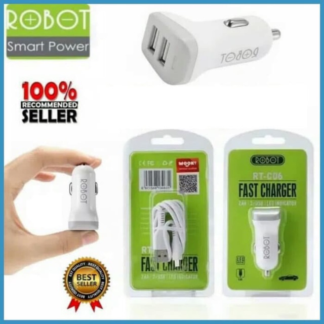 Saver Mobil casan Mobil Robot RT-C06 Fast Charger 2,4A Original Garansi 1Tahun Resmi