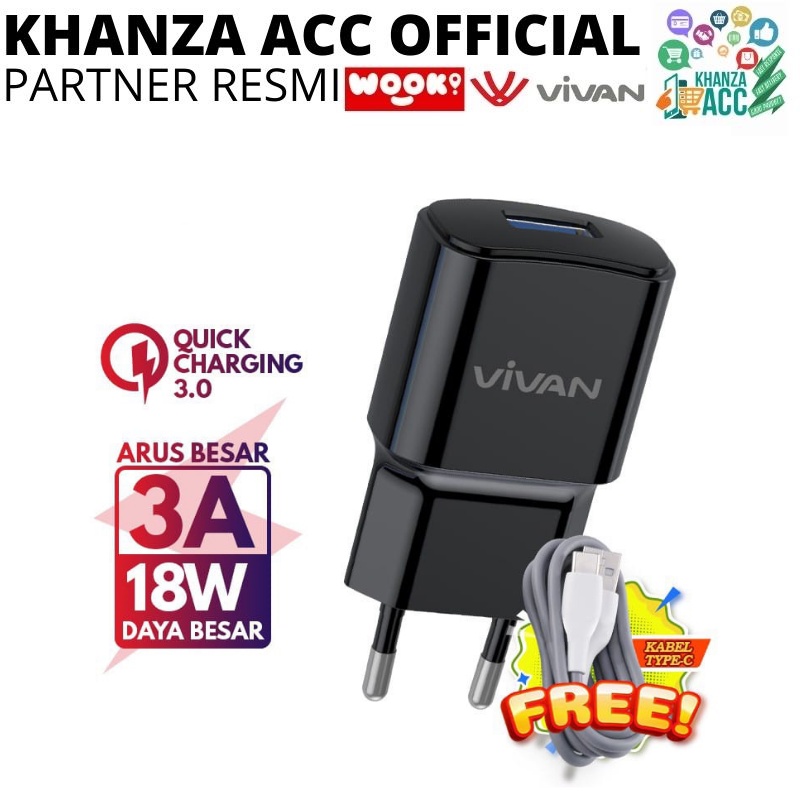 KHANZAACC VIVAN Power Oval 3.0 II Charger Original 18W with a Quick Charging Cable Garansi Resmi