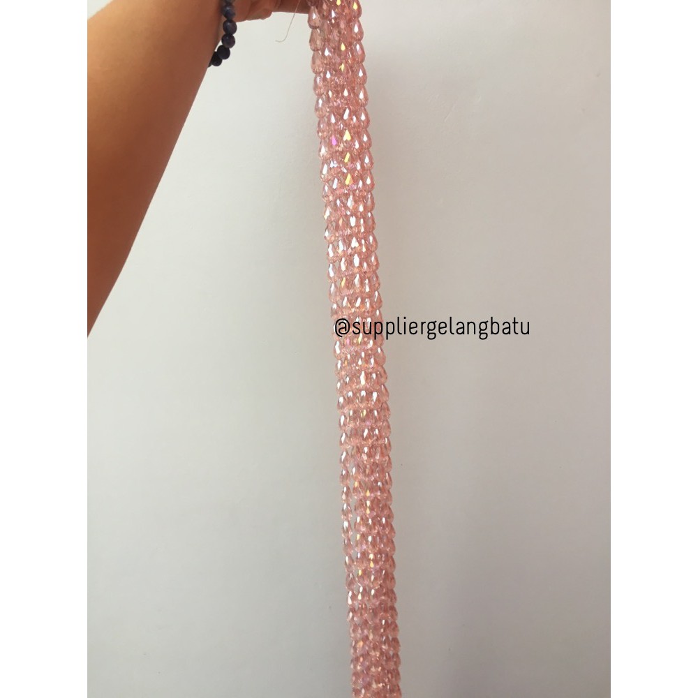 kristal Tetes ceko 15mm x 10mm LIGHT PINK bahan gelang kalung PREMIUM aksesoris supplier grosir