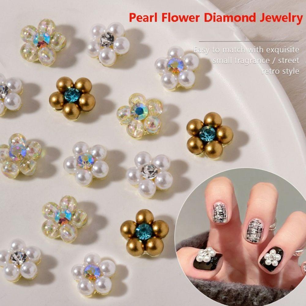 AUGUSTINA Augustina Nail Art Charms Mewah Gadis Manik-Manik Bunga Nail Art Perhiasan Alloy Charm Manicure Aksesoris