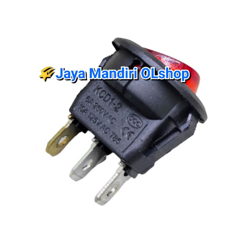 Rocker Switch/Saklar Switch bulat 3 pin (on -off + Lampu)