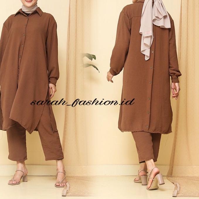 Oneset Tunik Adhisa Crinkle Airflow / Setcel Tunik Crinkle Airflow Busui / Setelan Tunik Crinkle Var