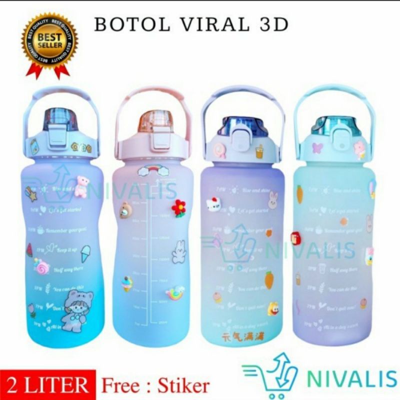 BOTOL VIRAL 2LITER 2000ML FREE STIKER 2D SAMA 3D BOTOL MINUM VIRAL 2L - BOTOL MINUM LUCU / CUTE - PELANGI ACCESORIES 88