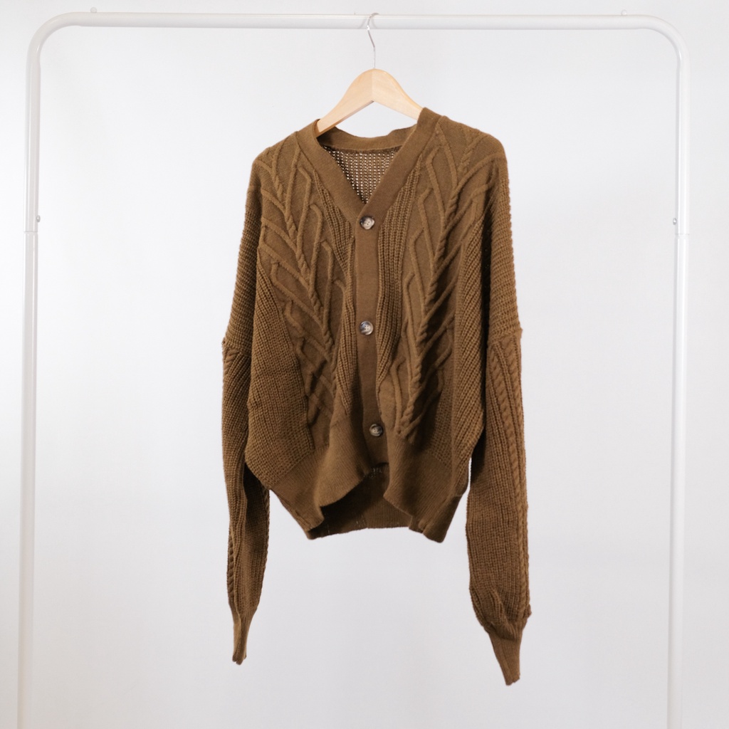 Cardigan Vintage kardigan rajut cable tebal oversize crop [PREMIUM]