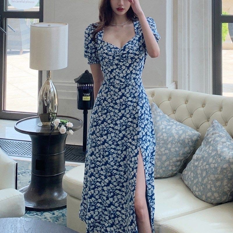 JISOO FLORAL DRESS CASUAL VINTAGE DRESS MODEL KOREA