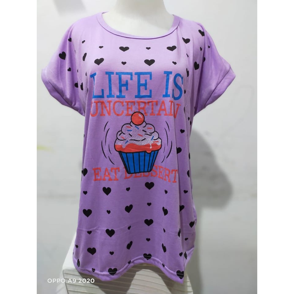 Kaos Jumbo motif cup cake/oblong Wanita lengan manset