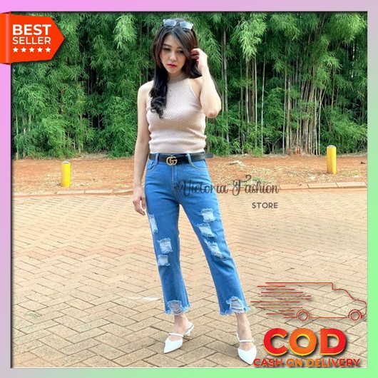 Celana Panjang Baggy Pants Jeans Kolor Hw Wanita Celana Bagypants Boyfriend Jins Cewek High Waist Pr