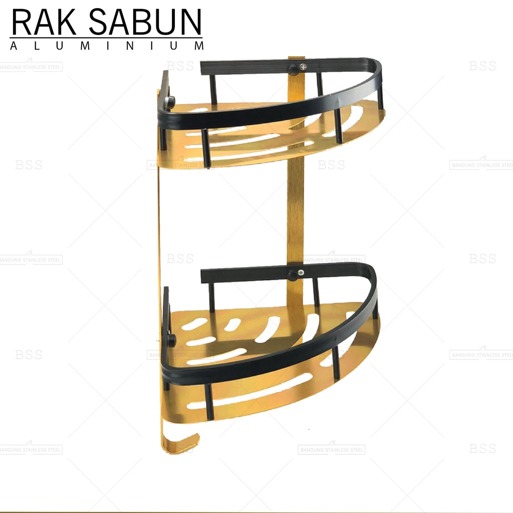 Rak Sabun 2 susun Hitam Gold Rak sudut multifungsi Aluminium Elegant