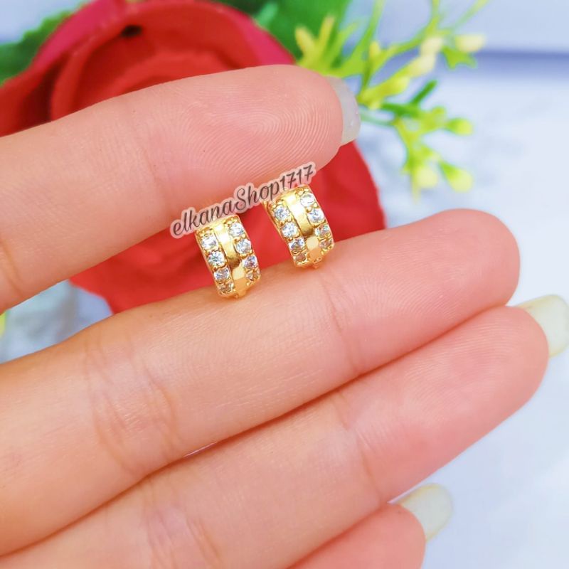 Anting Jepit anak variasi motif permata simple dan elegan Gold,tidak karat (COD)