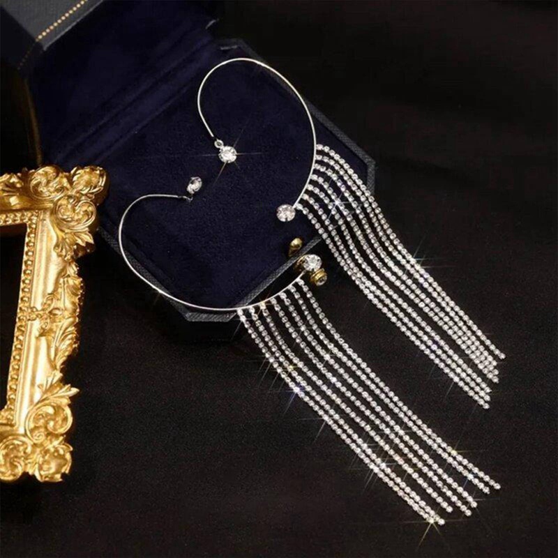 Fancyqube Fancycube Anting Klip Tanpa Tindik Desain Rumbai Hias Berlian Berkilau Untuk Wanita