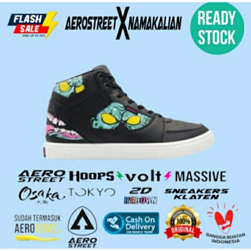 Aerostreet Hoops x Ajiwal Putih Hitam Toska - Sepatu Sneakers Casual Aero