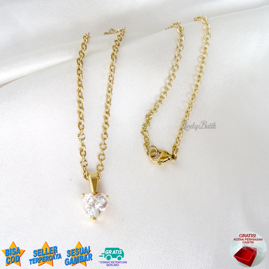 Lovelybutik -  Kalung Titanium Anak Asli Anti Karat Mini Heart Kecil Kalung Anti Luntur Anak Perempuan Korea Model Terbaru Bonus Kotak Perhiasan