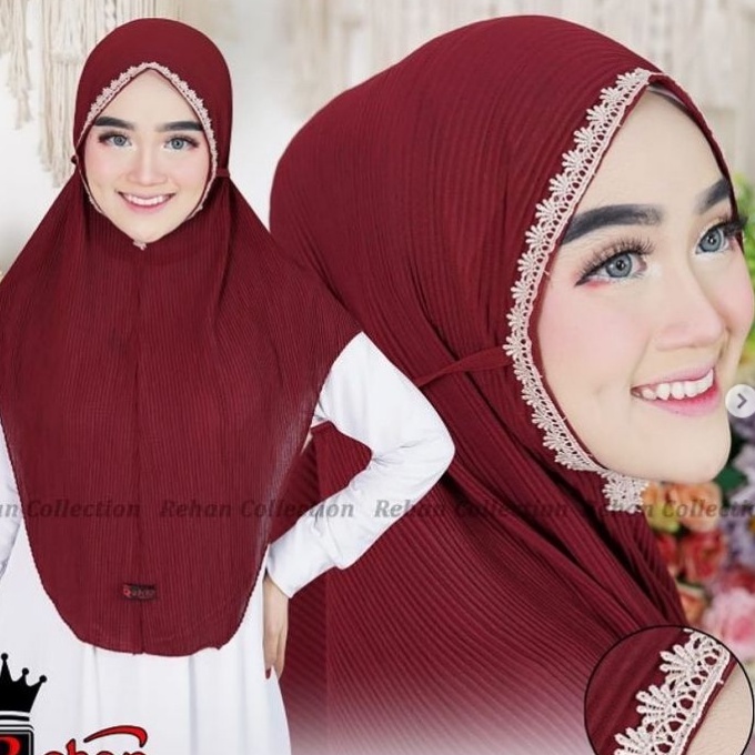 Bergo Plisket Lidi Renda Premium - Jilbab Instan - Kerudung Hijab Diamond Masakini