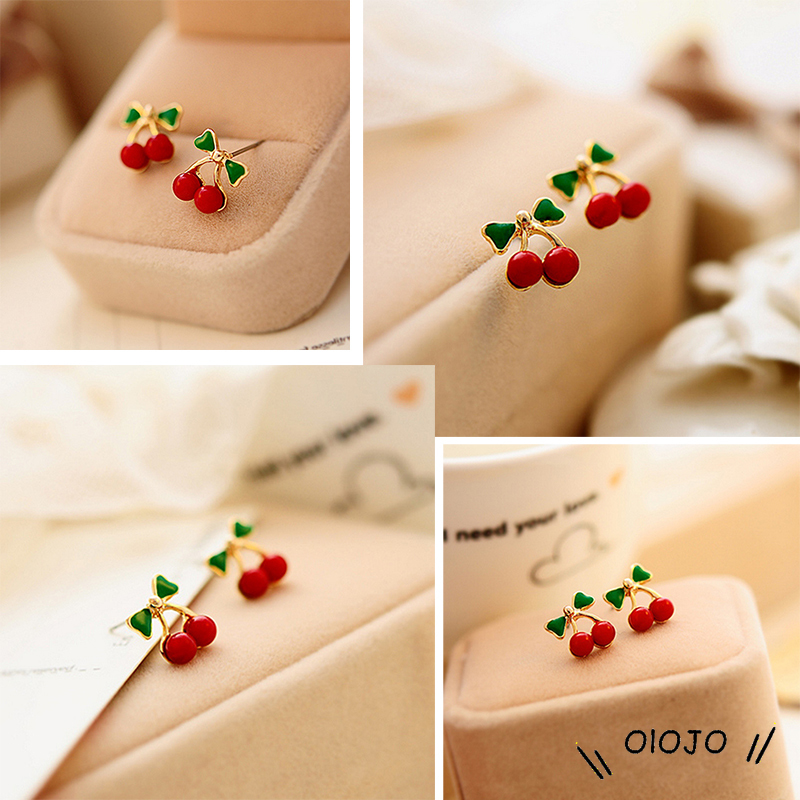 Hadiah Gadis Manis Drop Minyak Cherry Merah Anting-Anting Lucu Anting-Anting Merasa Manis Anting-Anting Fashion Korea Perhiasan Wanita-ol