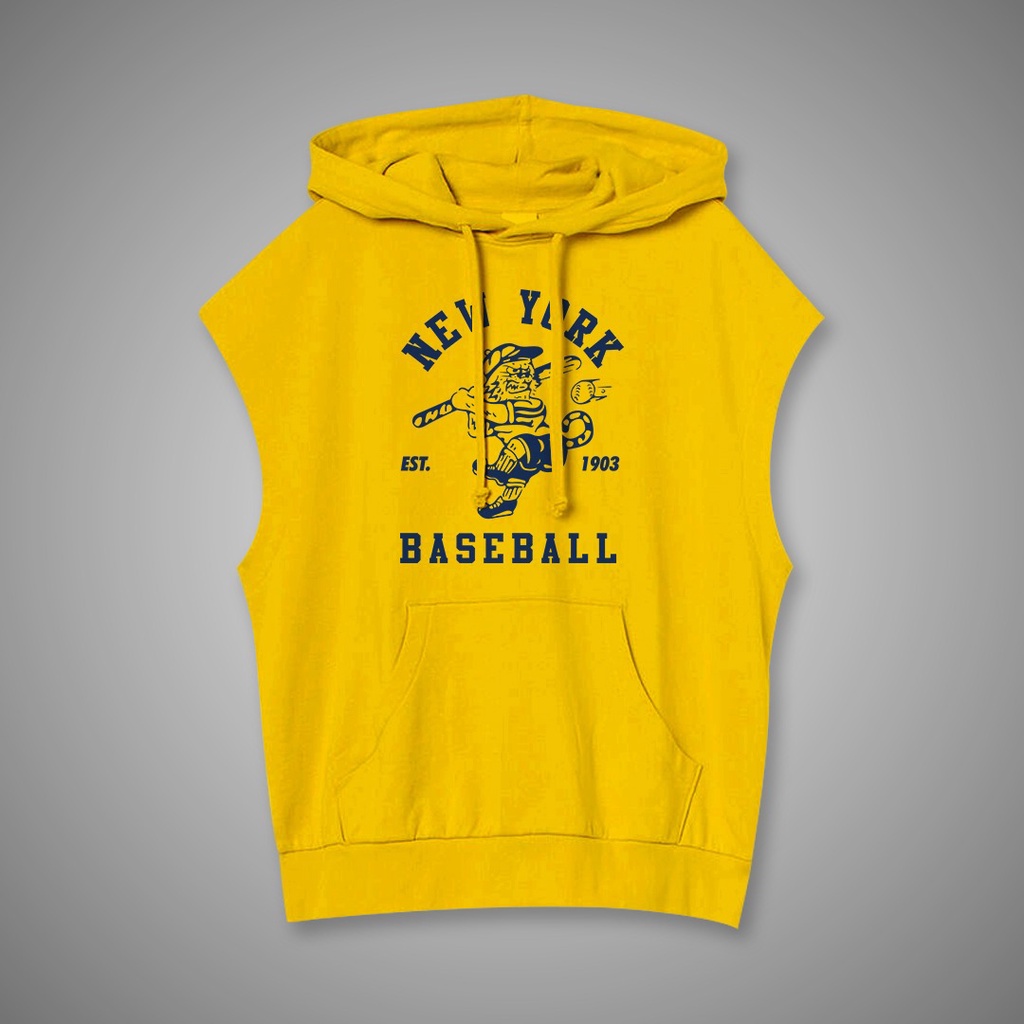 SLEEVELES ROMPI HOODIE NEWYORK BASEBALL UNISEX FLEECE TEBAL MURAH TERBARU'