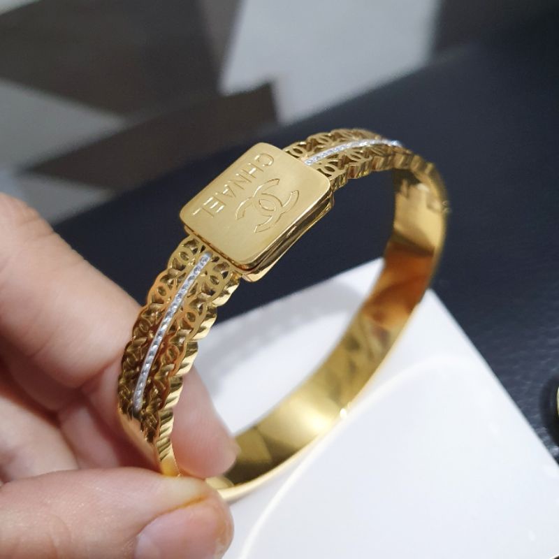 Gelang Titanium Asli Gold Premium Quality Anti Karat Bracelet Stainless Steel Ori 1125