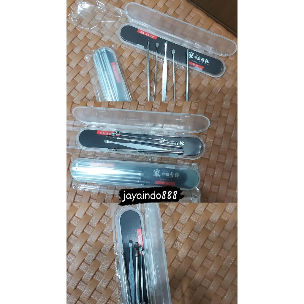 [JI] Korek kuping Alat Pembersih kotoran telinga ear wax 5 in 1 Stainless steel besi earwax