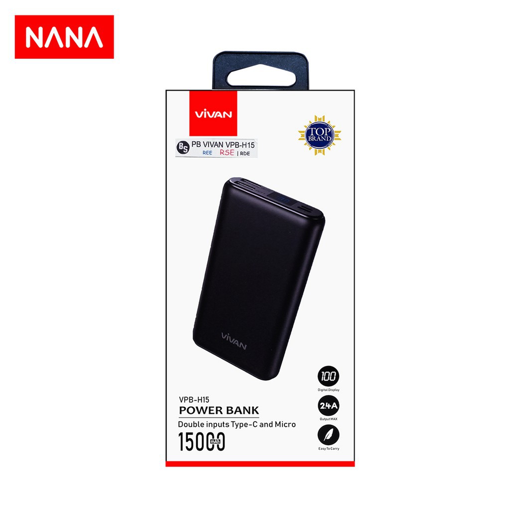 VIVAN PB POWERBANK VPB-H15 LED 15000MAH 2 USB POWER BANK FAST CHARGING