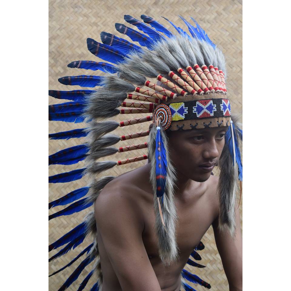 TOPI INDIAN-INDIAN HEADDRESS MEDIUM ANGSA MONTE BIRU FUR HITAM