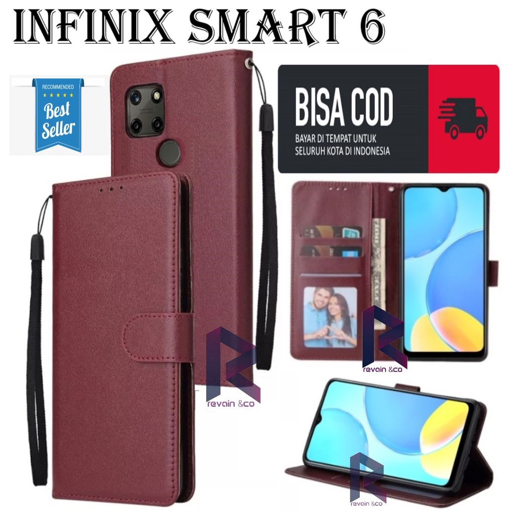 NEW INFINIX SMART 6 SARUNG KULIT FLIP WALLET LEATHER KULIT PREMIUM SARUNG BUKA TUTUP FLIP CASE INFINIX SMART 6