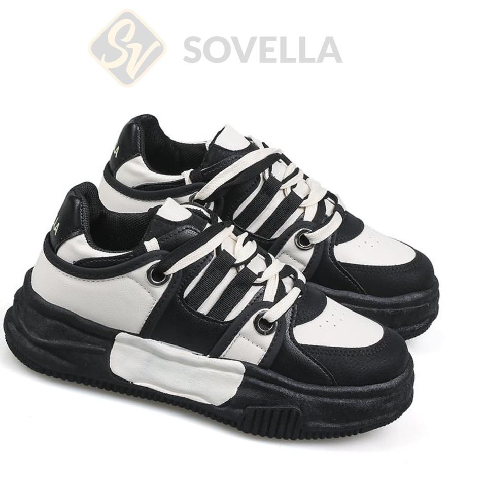 Terbaru.. SOVELLA Jihyo Sepatu Sneaker Empuk Karet Simpel Hitam Wanita Import