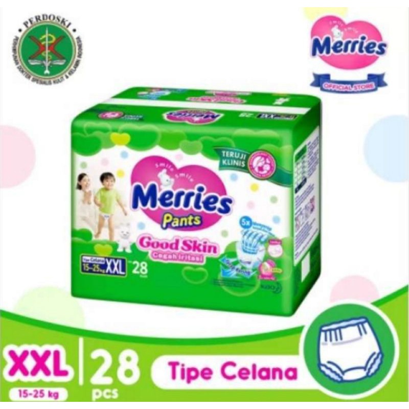 Merries Pants Good Skin Size XXL isi 28 (Popok bayi tipe celana ukuran XXL isi 28)